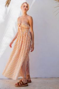Halcyon Dreams Linen Midi Dress Orange sold by Verge Girl