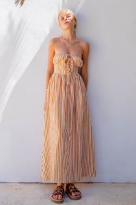 Halcyon Dreams Linen Midi Dress Orange sold by Verge Girl