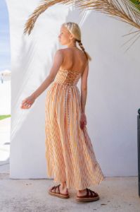 Halcyon Dreams Linen Midi Dress Orange sold by Verge Girl