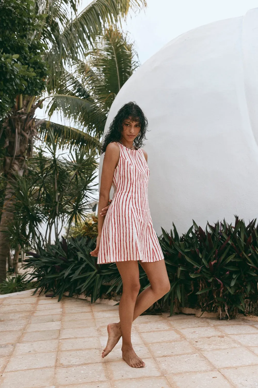 Chloe Linen Mini Dress Stripe sold by Verge Girl