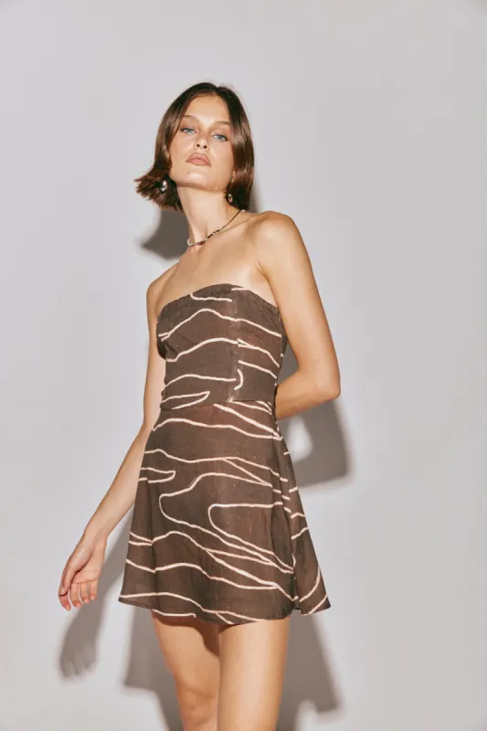 Romma Linen Strapless Mini Dress Earth sold by Verge Girl