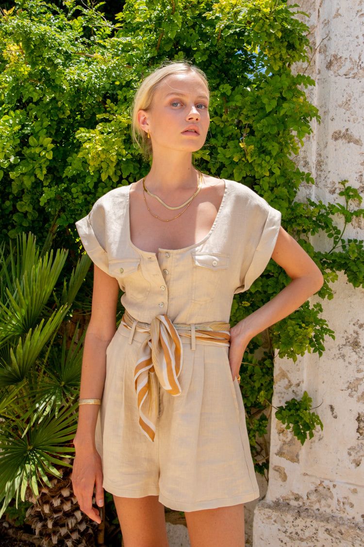 Evening Of Arts Linen Playsuit Natural sold by Verge Girl