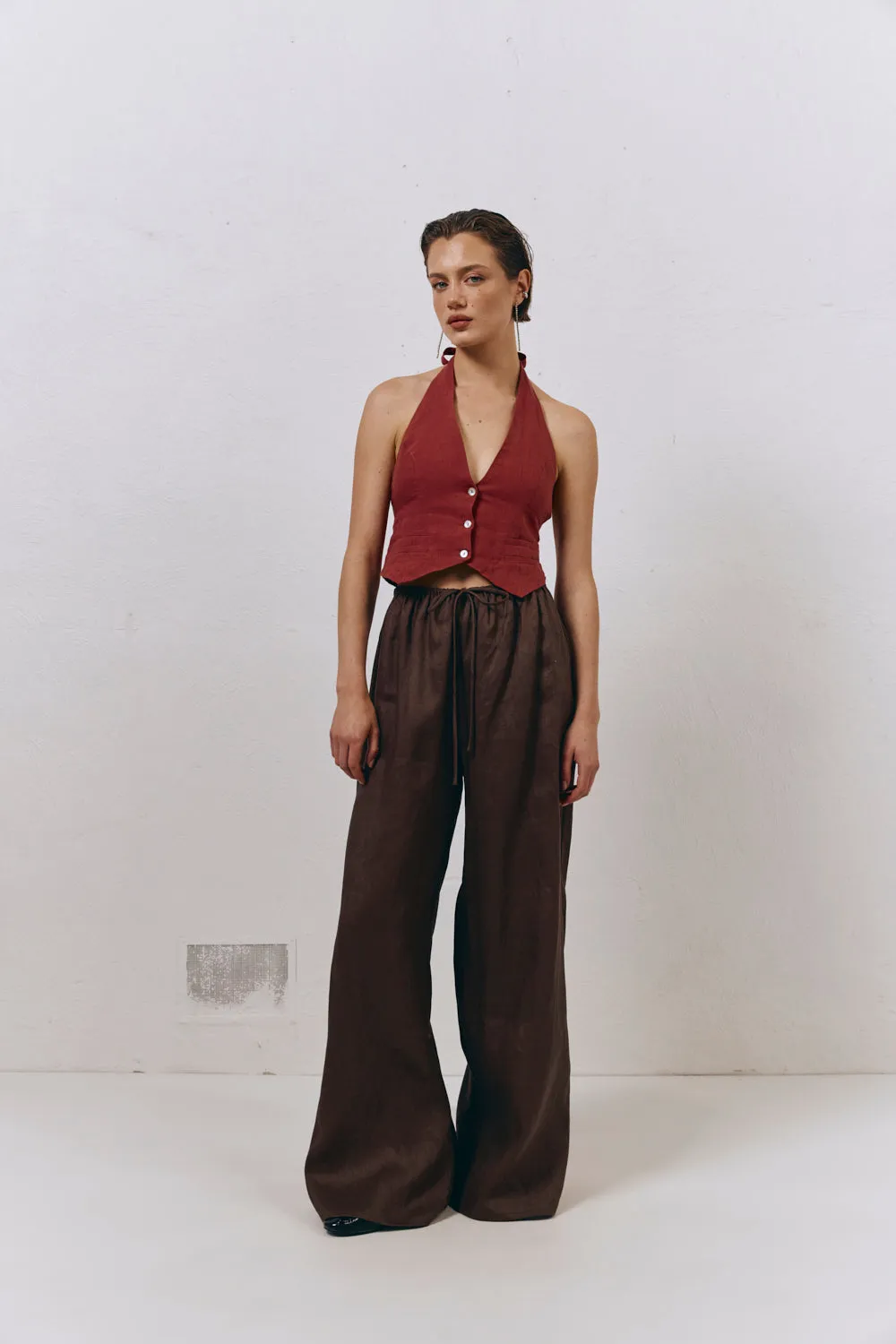 Los Cabos Linen Vest Wine sold by Verge Girl product image thumbnail 3