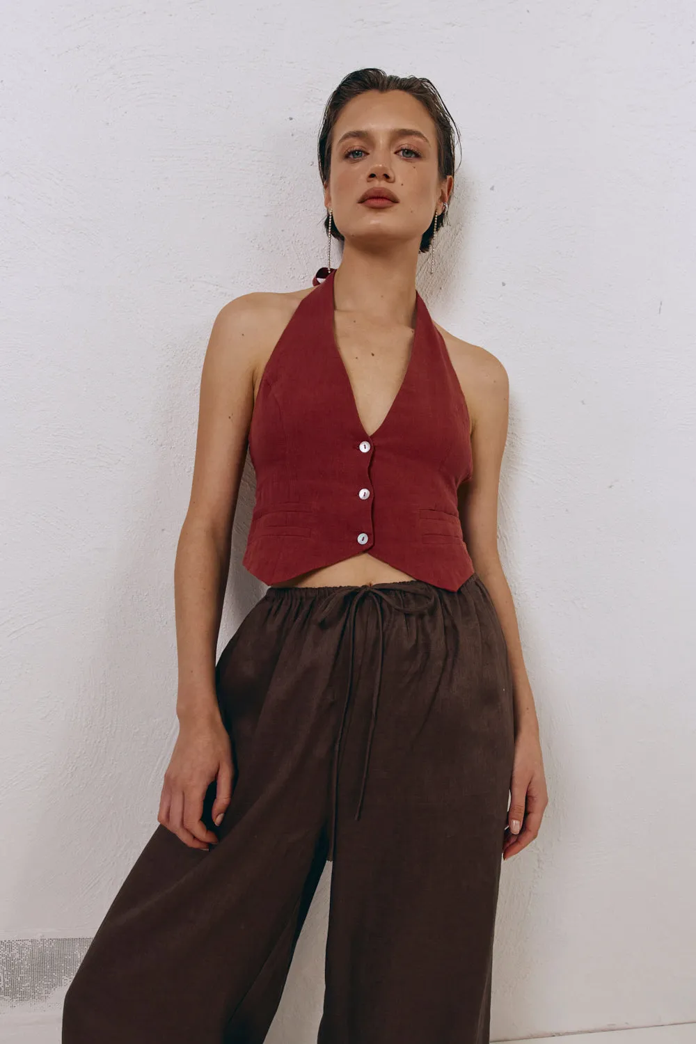 Los Cabos Linen Vest Wine sold by Verge Girl product image thumbnail 5