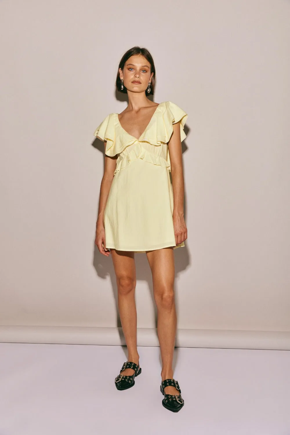 Party Nights Frill Mini Dress Lemon sold by Verge Girl