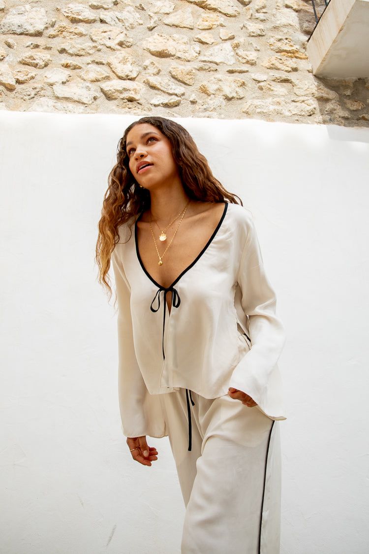 VRG GRL Moonscapes Tie Front Top // Cream sold by Verge Girl