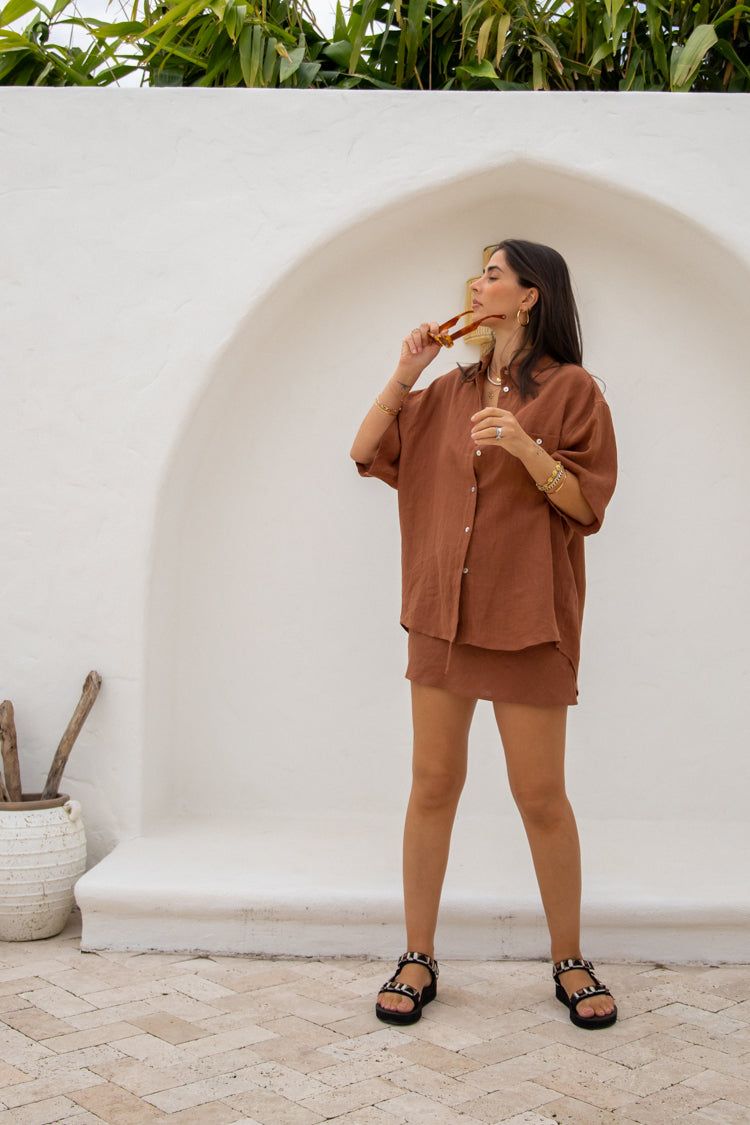 VRG GRL Capri Button Front Shirt // Brown sold by Verge Girl product image thumbnail 3