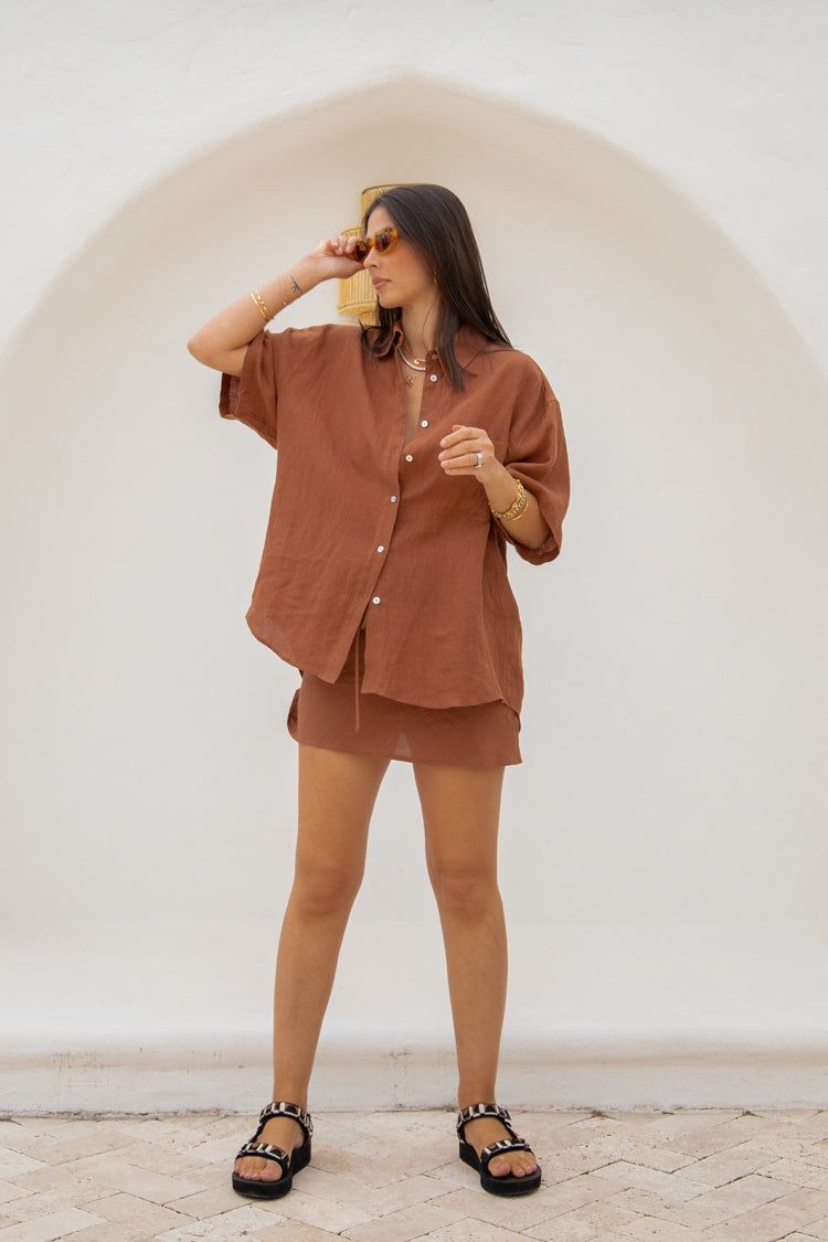 VRG GRL Capri Button Front Shirt // Brown sold by Verge Girl product image thumbnail 5