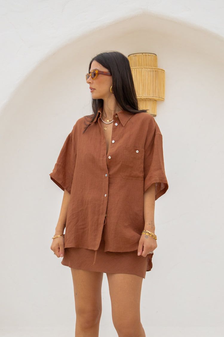 VRG GRL Capri Button Front Shirt // Brown sold by Verge Girl product image thumbnail 2