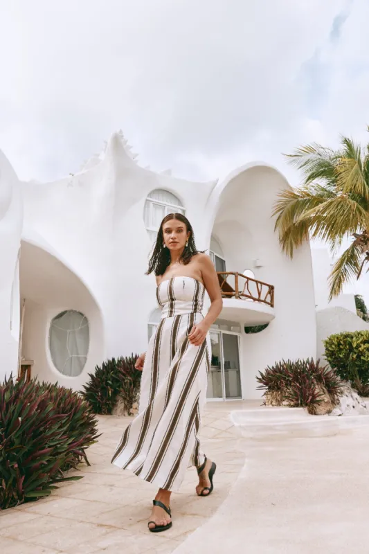 Alessandra Linen Strapless Midi Dress Dune sold by Verge Girl