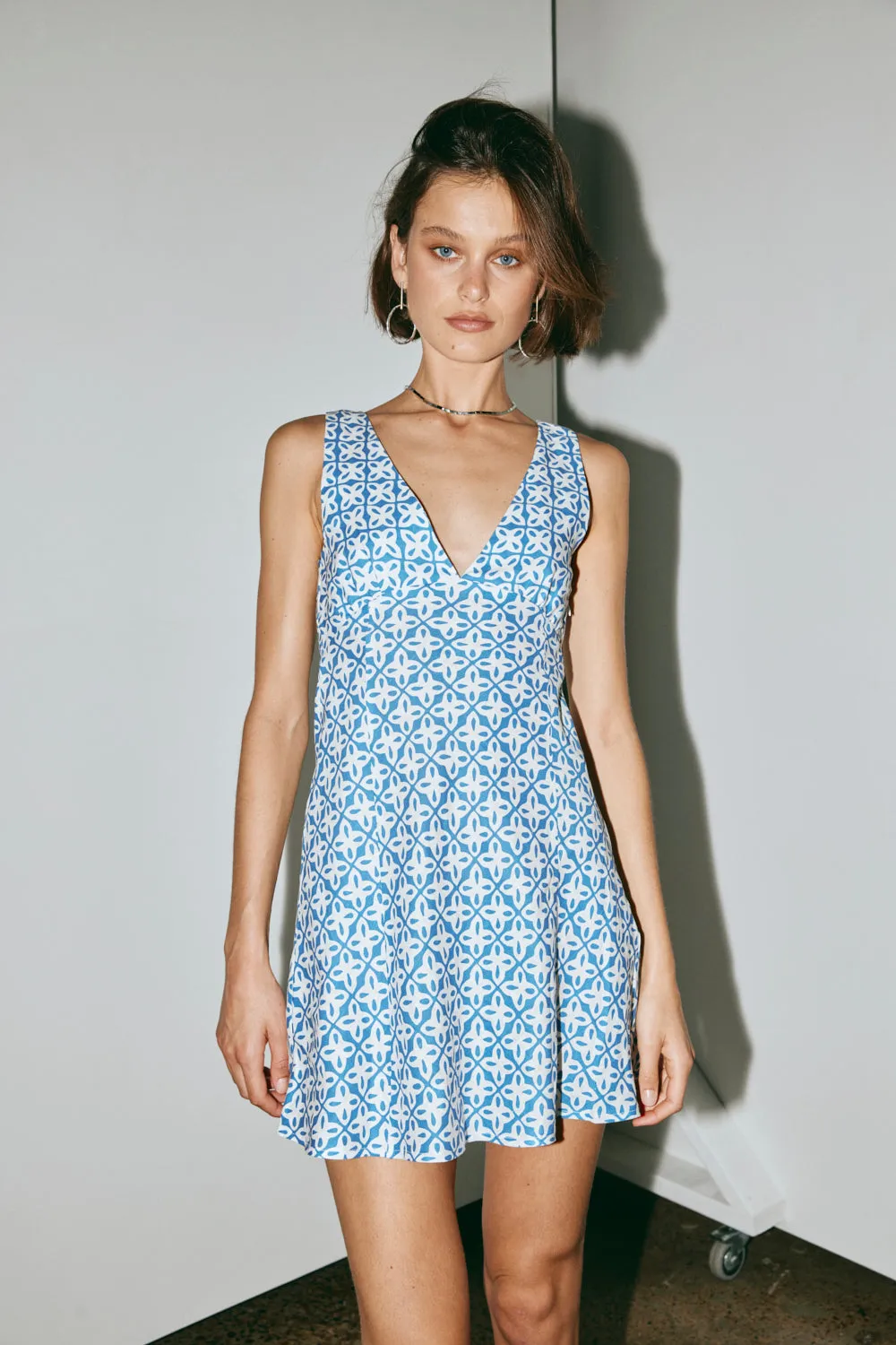 Sun Seeker Bias Cut Linen Mini Dress Blue sold by Verge Girl