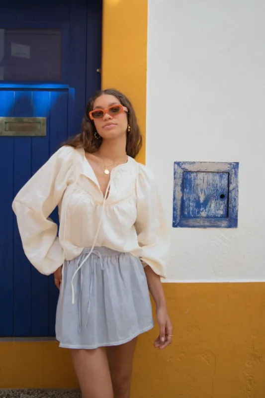 Solana Linen Smock Top Cream sold by Verge Girl