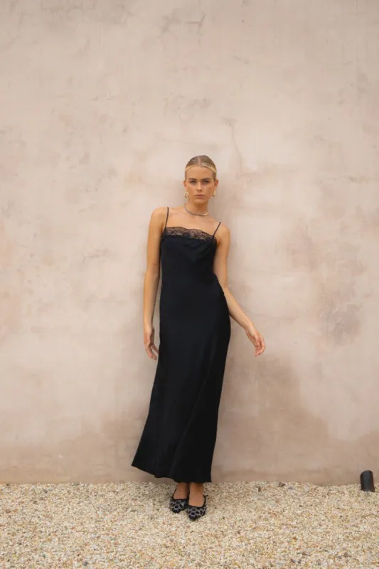 Nightfall Bias Cut Maxi Dress Black sold by Verge Girl