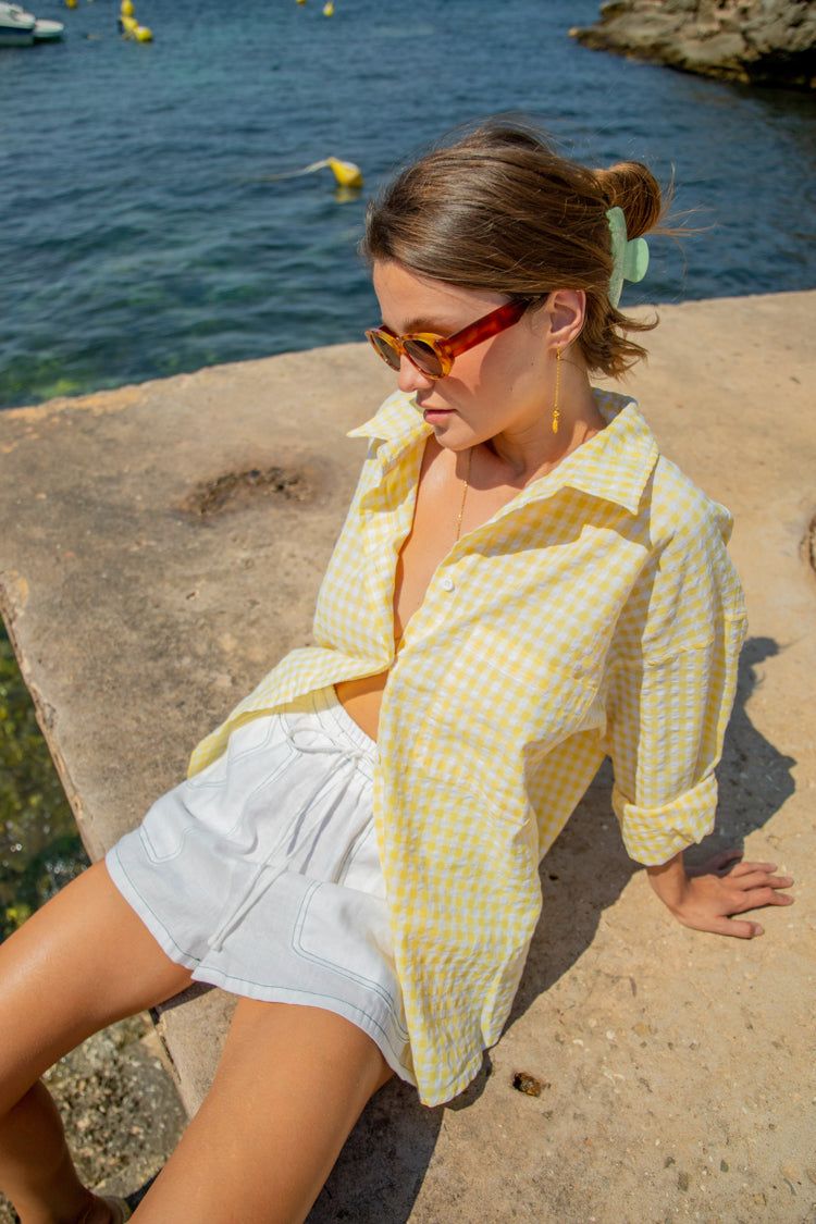 VRG GRL Holiday State Of Mind Button Up Shirt // Yellow sold by Verge Girl product image thumbnail 6