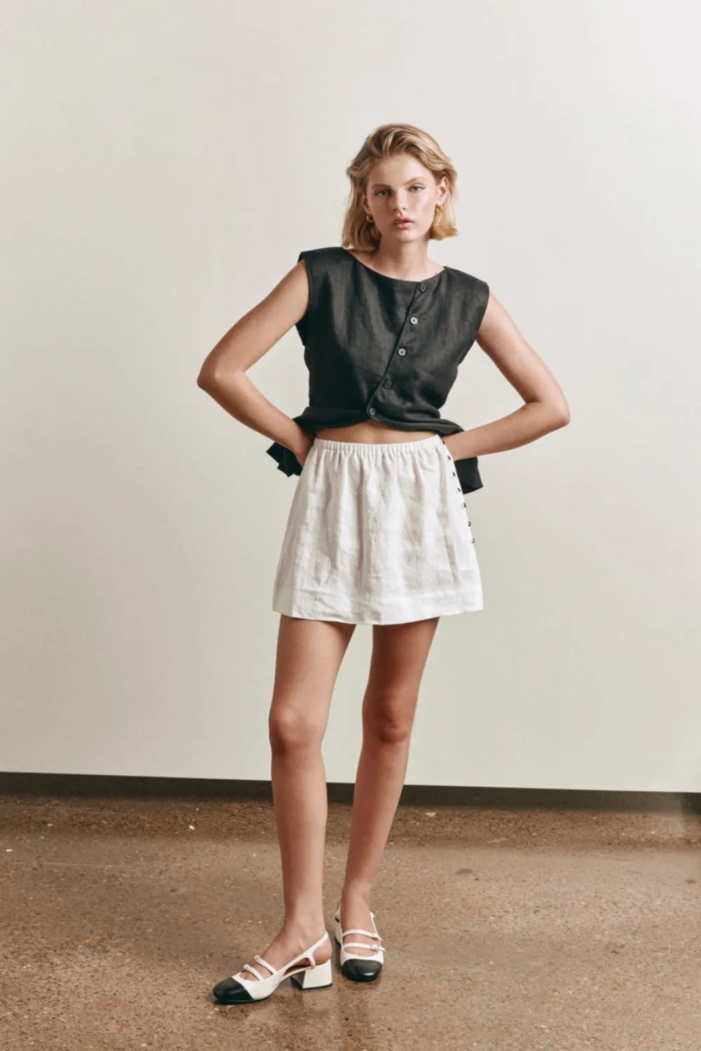 Nature of Art Linen Mini Skirt White sold by Verge Girl