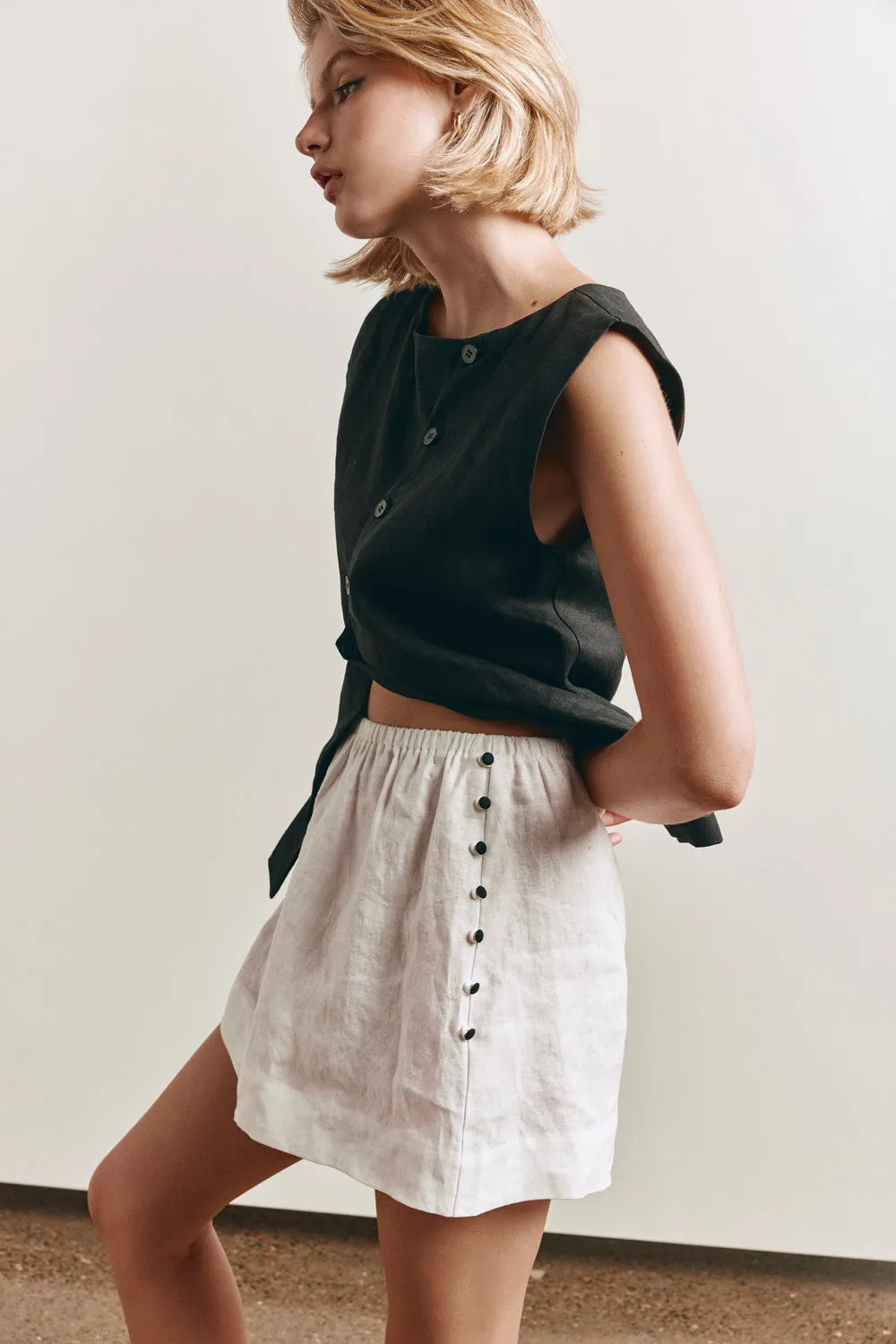 Nature of Art Linen Mini Skirt White sold by Verge Girl product image thumbnail 2