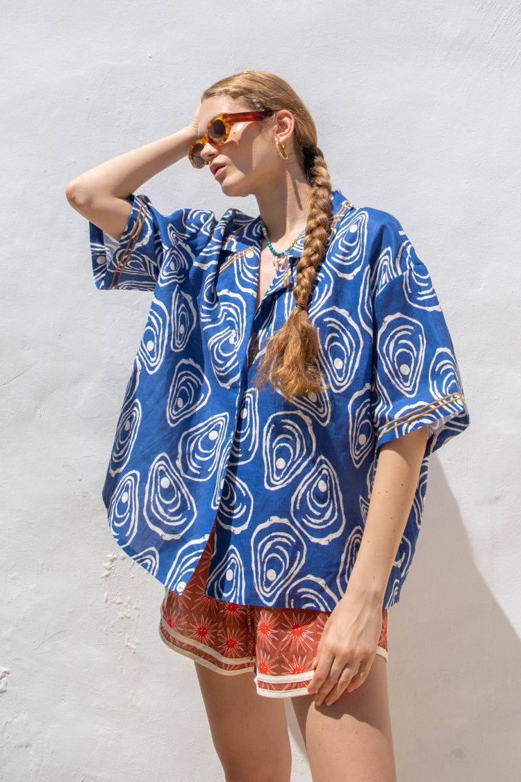 Mediterranean Beaches Linen Shirt Navy sold by Verge Girl product image thumbnail 3