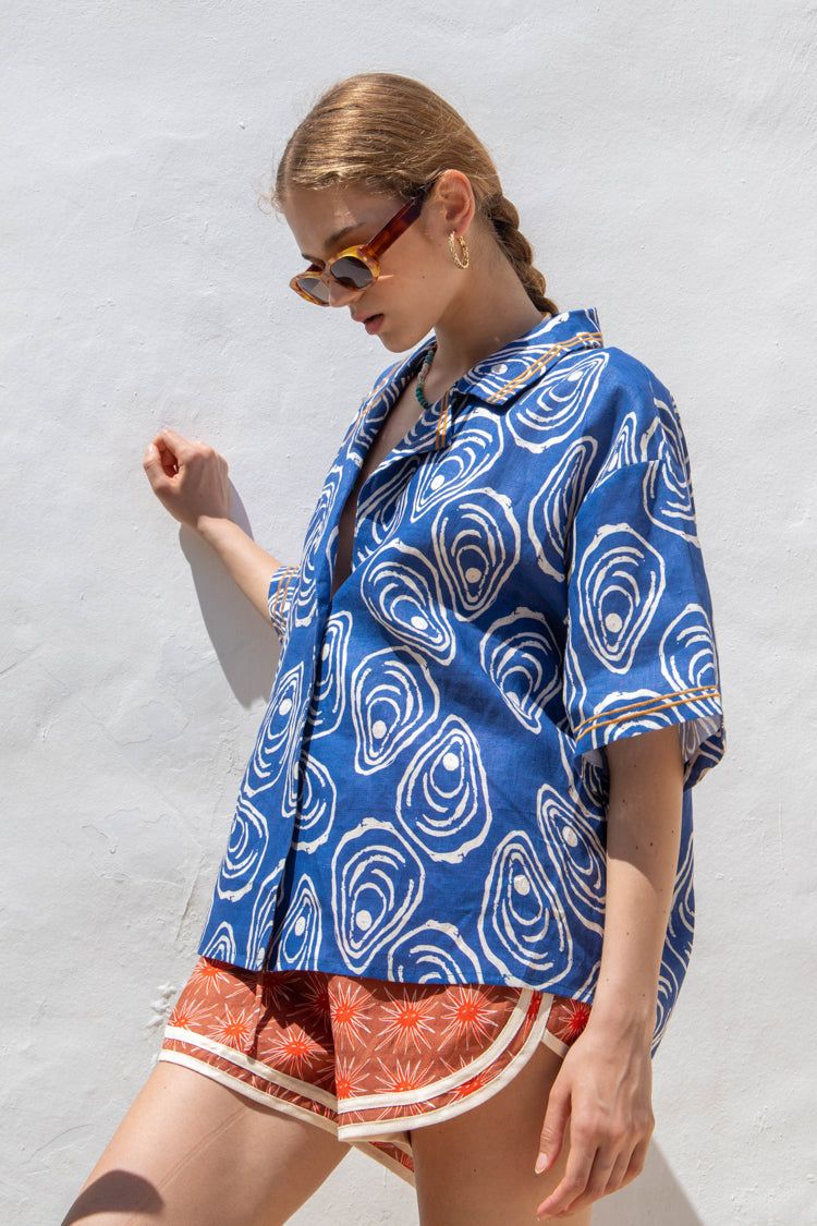 Mediterranean Beaches Linen Shirt Navy sold by Verge Girl product image thumbnail 4