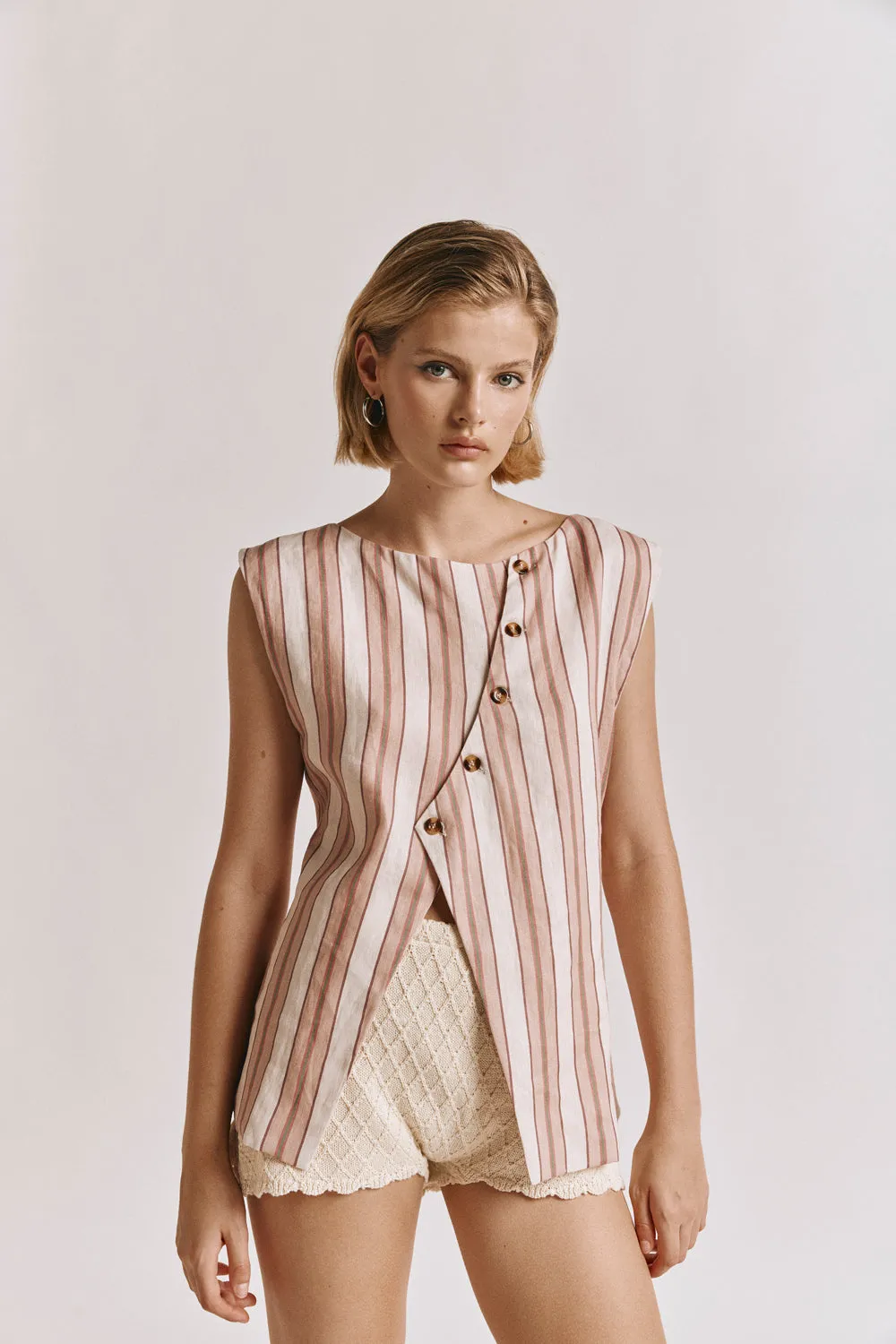 Aria Vest Pink Stripe sold by Verge Girl
