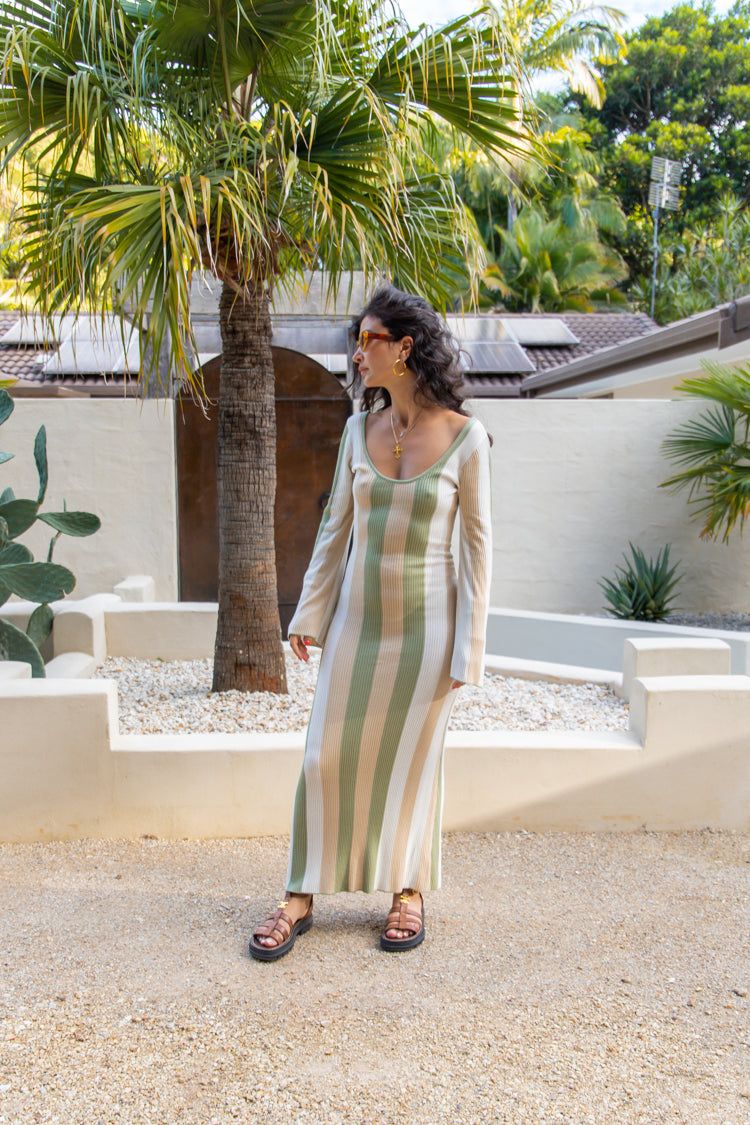 Palmera Knit Maxi Dress Green Stripe sold by Verge Girl product image thumbnail 6