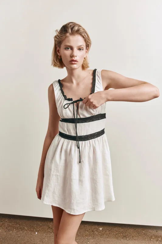 Mila Linen Mini Dress White sold by Verge Girl