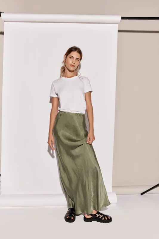 Ena Bias Cut Maxi Skirt Forest sold by Verge Girl