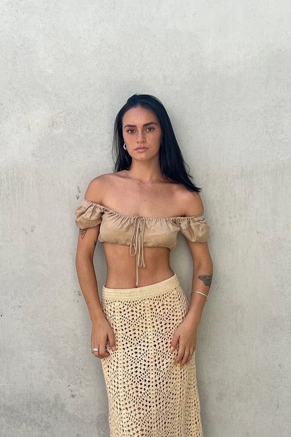 VRG GRL Italian Villa Tie Front Crop // Beige sold by Verge Girl product image thumbnail 5