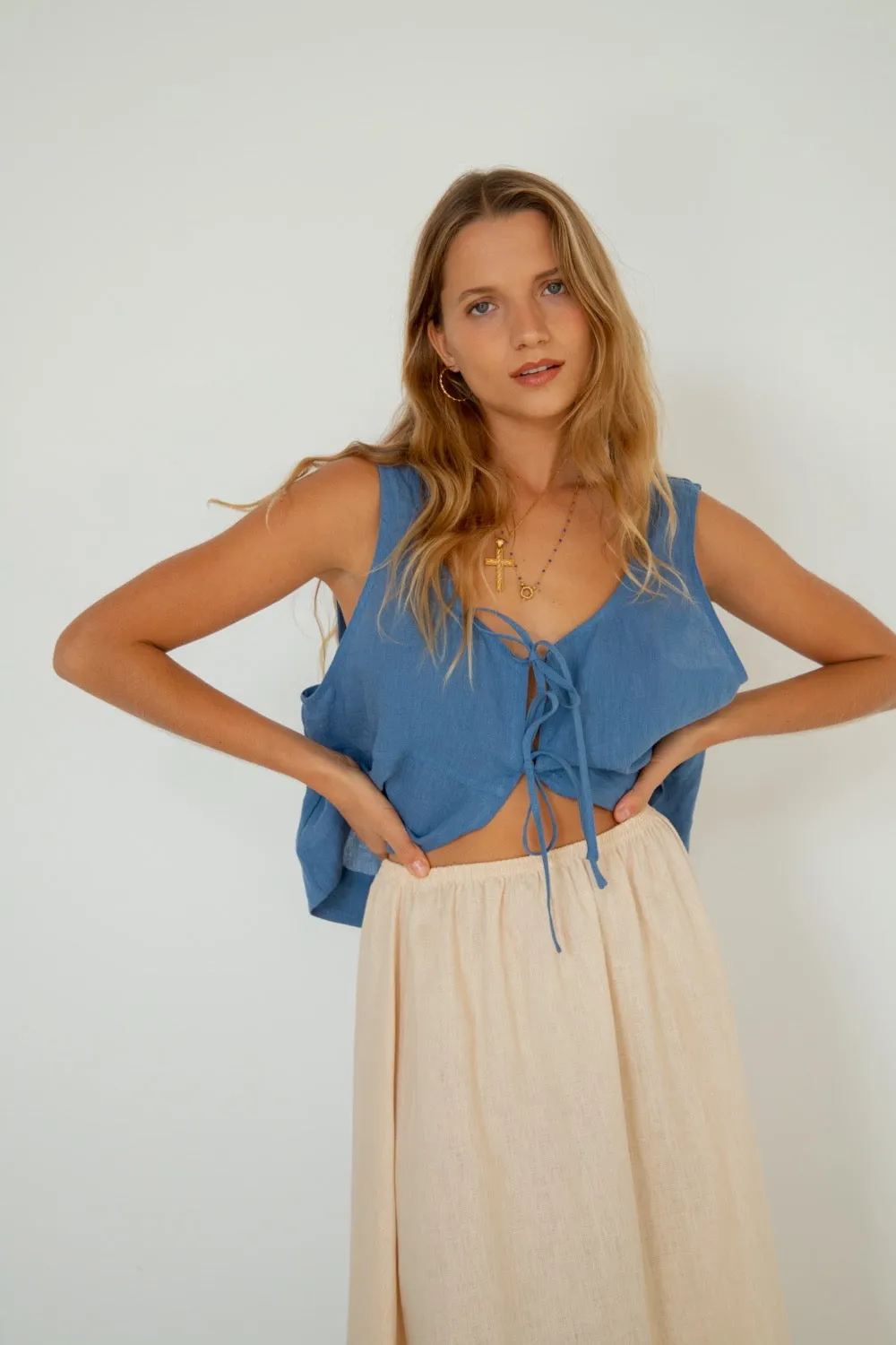Nessa Linen Smock Top Navy sold by Verge Girl product image thumbnail 3