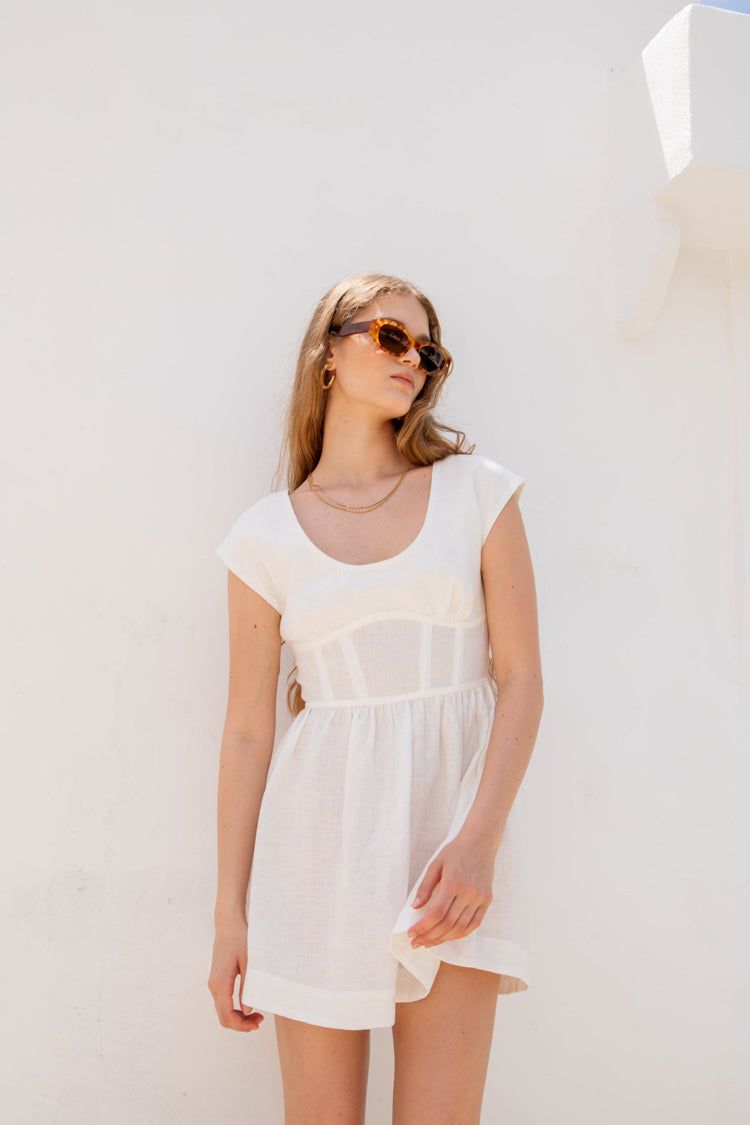 VRG GRL Camille Linen Mini Dress // White sold by Verge Girl product image thumbnail 9