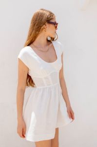 VRG GRL Camille Linen Mini Dress // White sold by Verge Girl