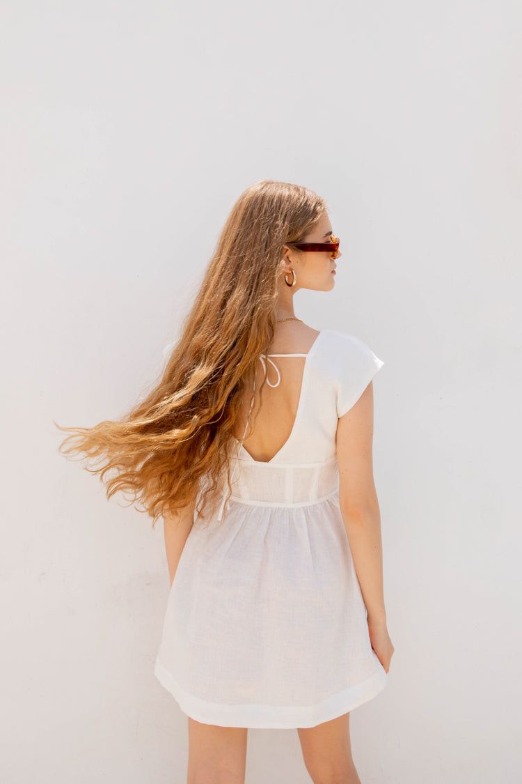 Camille Linen Mini Dress White sold by Verge Girl product image thumbnail 2