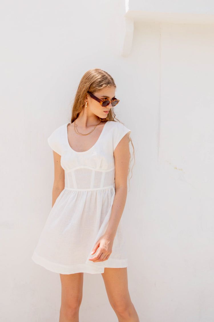 VRG GRL Camille Linen Mini Dress // White sold by Verge Girl product image thumbnail 7