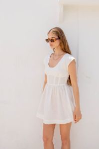 VRG GRL Camille Linen Mini Dress // White sold by Verge Girl