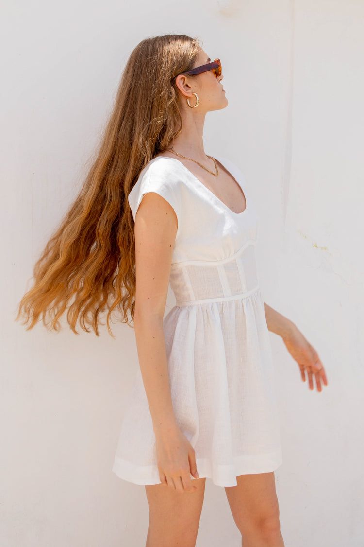 VRG GRL Camille Linen Mini Dress // White sold by Verge Girl product image thumbnail 6