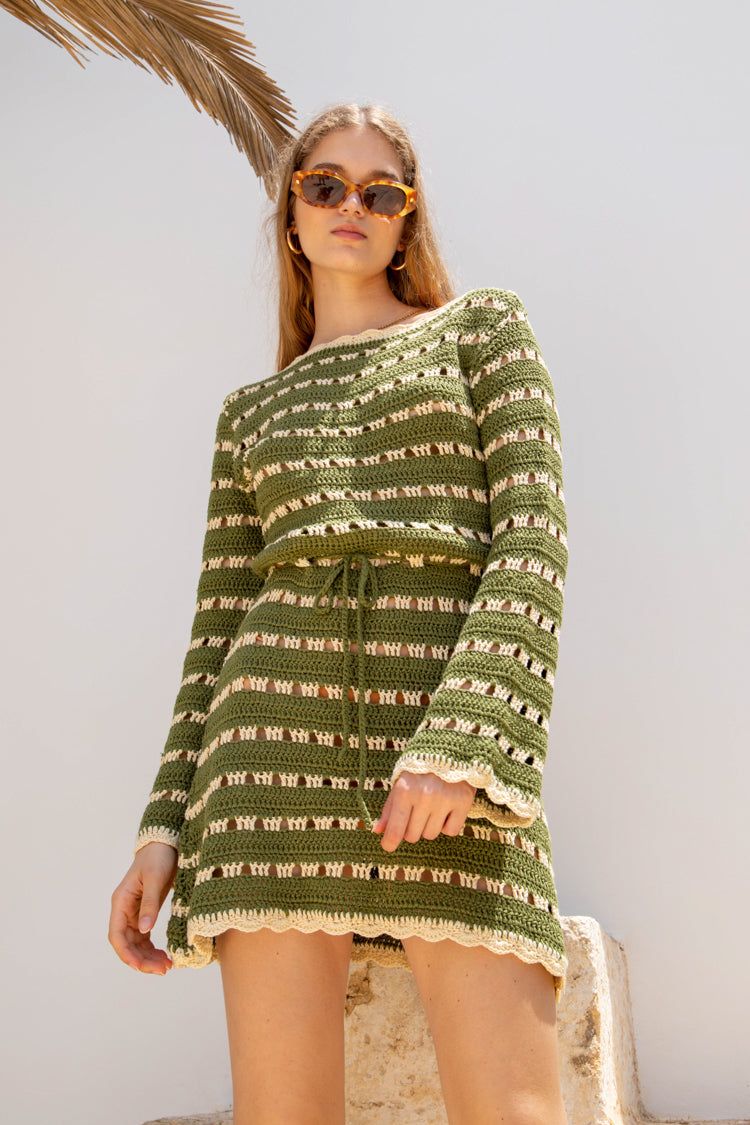 Harmonia Crochet Mini Dress Olive sold by Verge Girl product image thumbnail 3