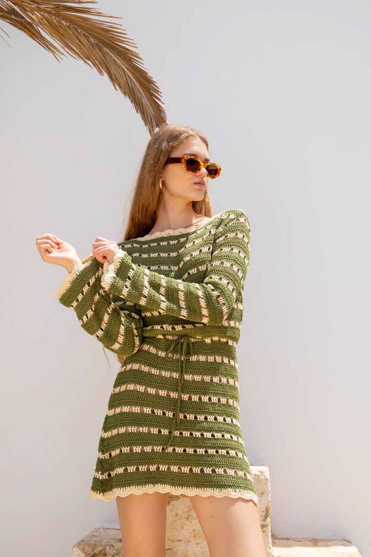 Harmonia Crochet Mini Dress Olive sold by Verge Girl product image thumbnail 4