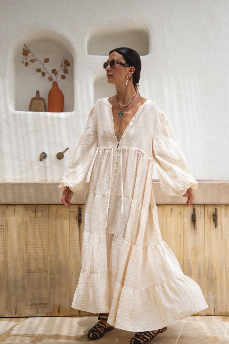 VRG GRL Dreaming Of Travel Midi Dress // Natural sold by Verge Girl