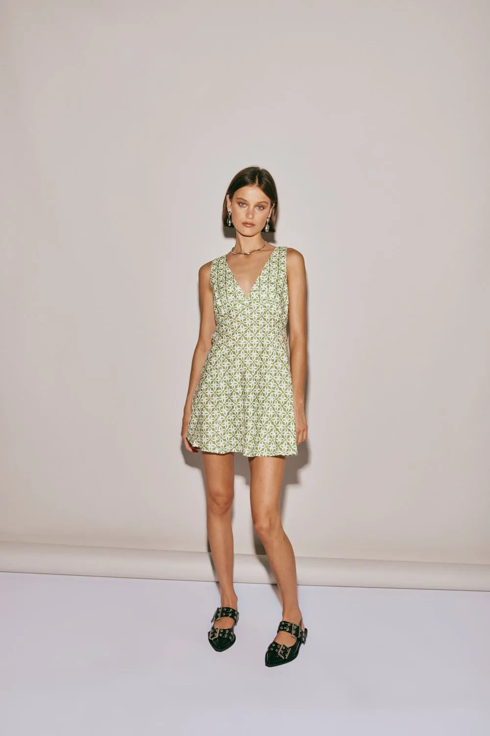 Sun Seeker Bias Cut Linen Mini Dress Sage sold by Verge Girl product image thumbnail 3