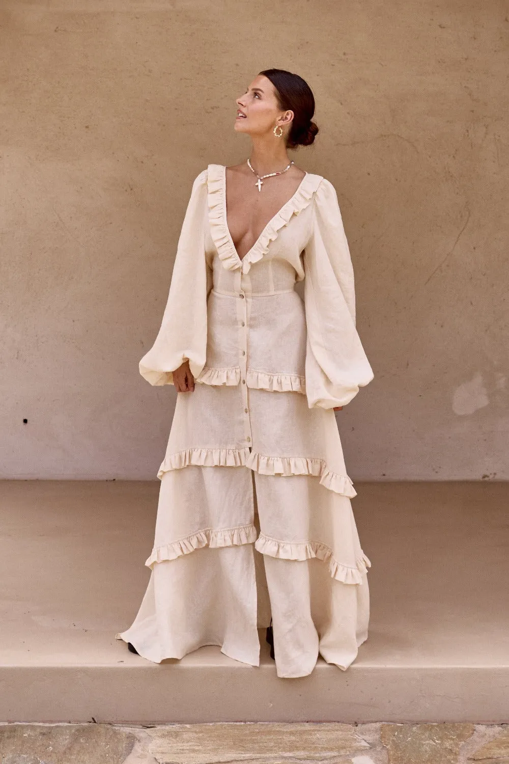 Bonita Linen Maxi Dress Cream | Parallel