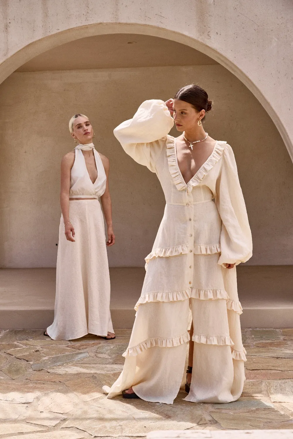 Bonita Linen Maxi Dress Cream | Parallel