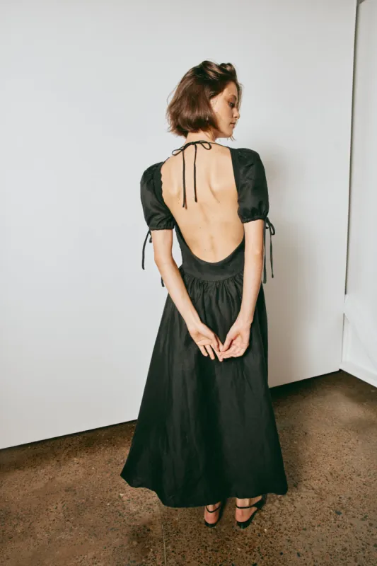 Paradiso Linen Midi Dress Black sold by Verge Girl