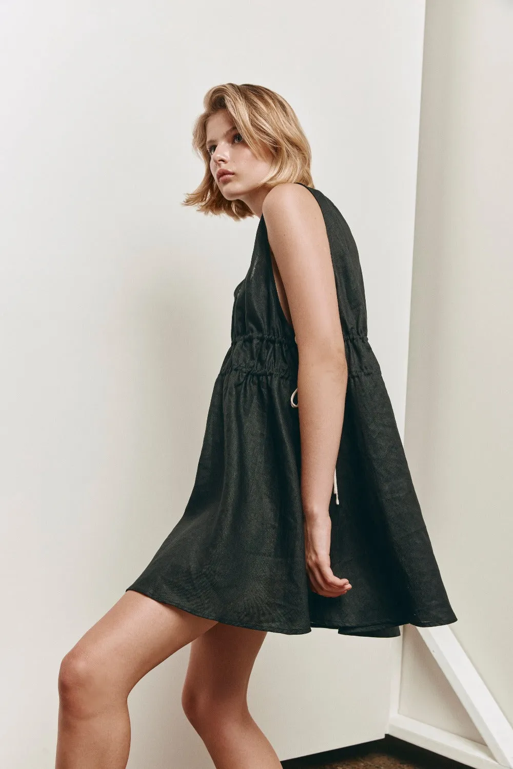 Adina Linen Mini Dress Black sold by Verge Girl product image thumbnail 3