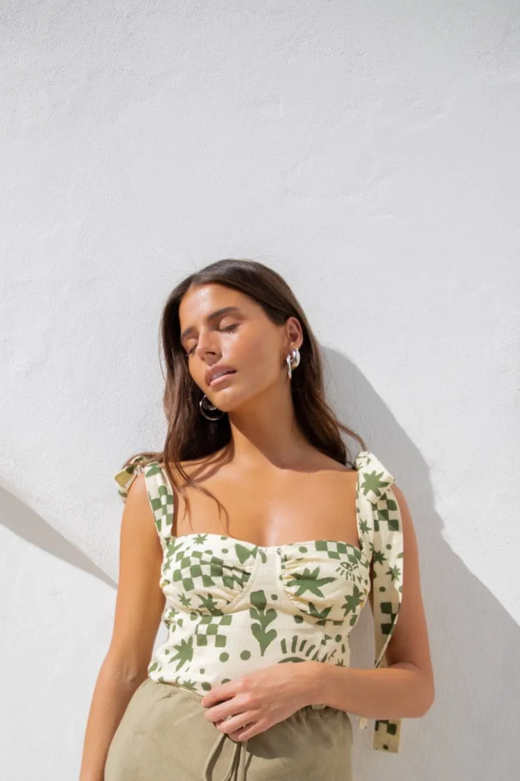 Salty Hair Tie Top Green Print sold by Verge Girl