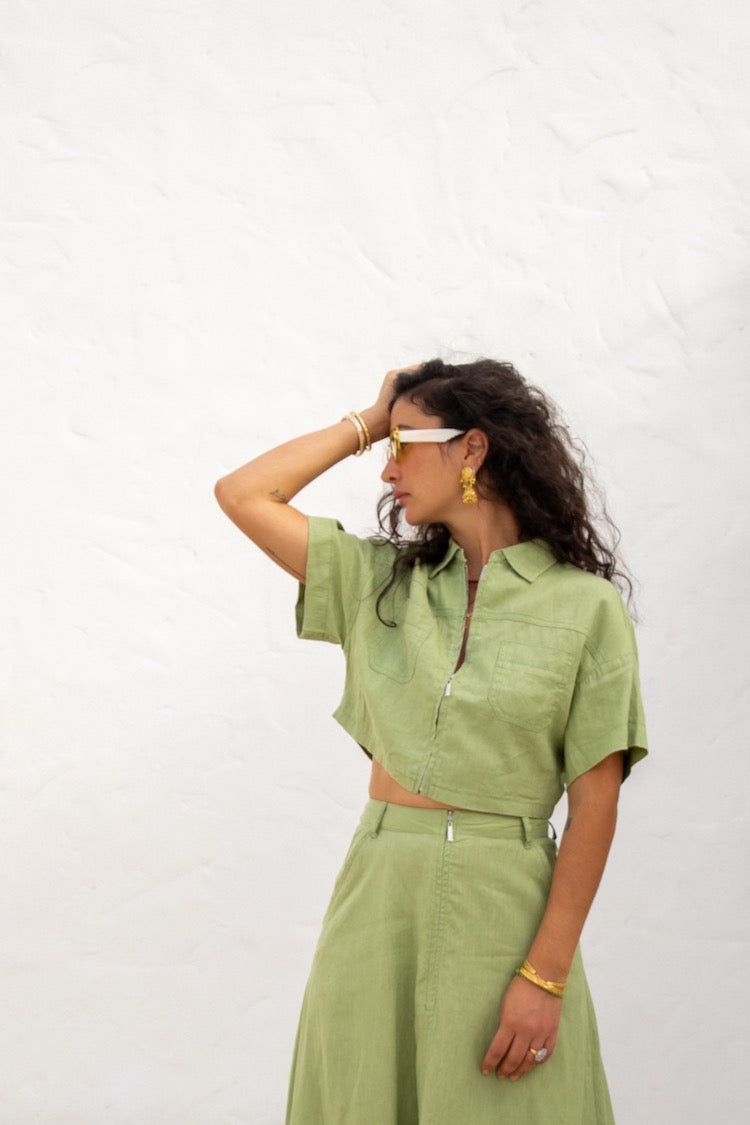 Baja Linen Top Green sold by Verge Girl