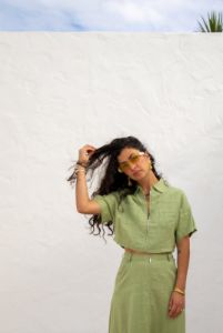 Baja Linen Top Green sold by Verge Girl