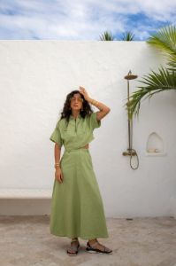 Baja Linen Top Green sold by Verge Girl