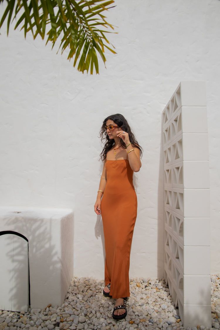 VRG GRL Good Intentions Bias Cut Maxi Dress // Rust sold by Verge Girl product image thumbnail 4