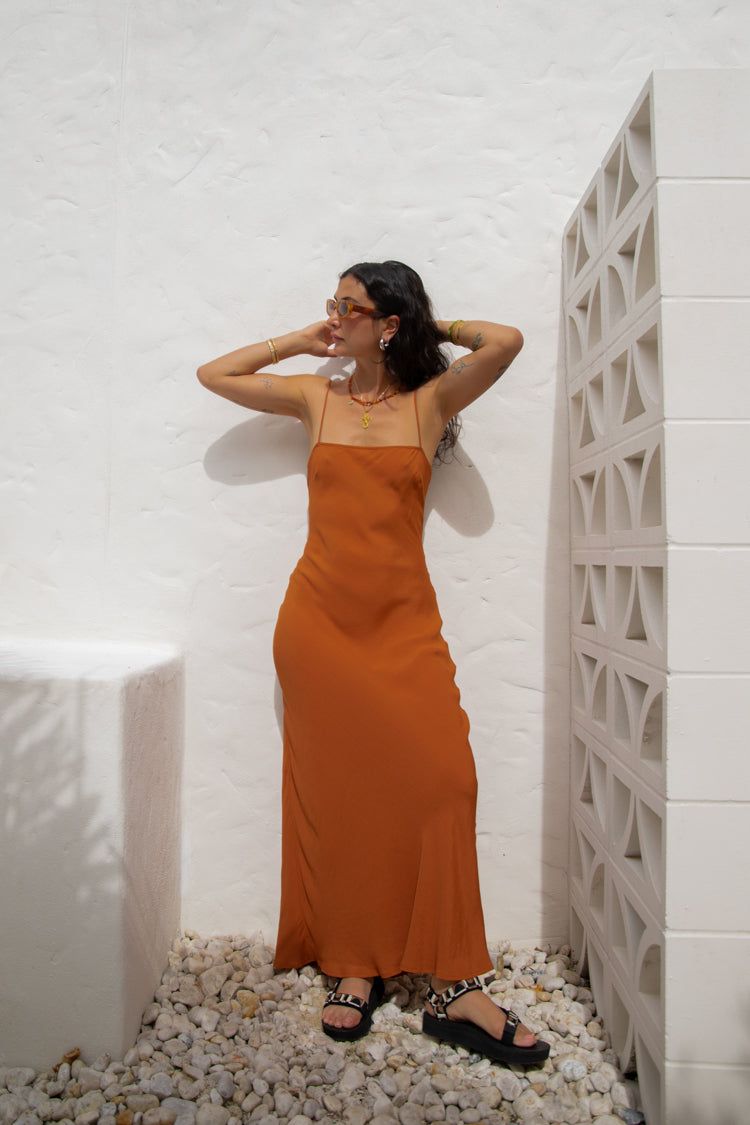 VRG GRL Good Intentions Bias Cut Maxi Dress // Rust sold by Verge Girl product image thumbnail 3