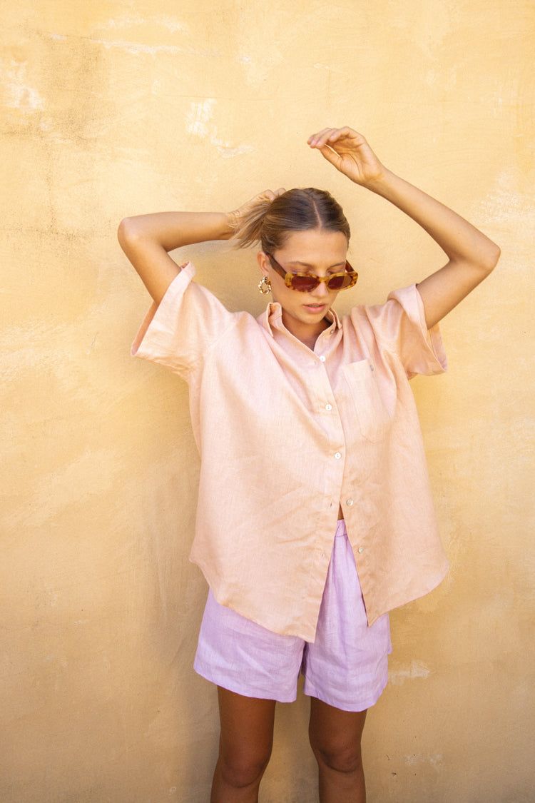 VRG GRL Capri Linen Button Front Shirt // Peach sold by Verge Girl