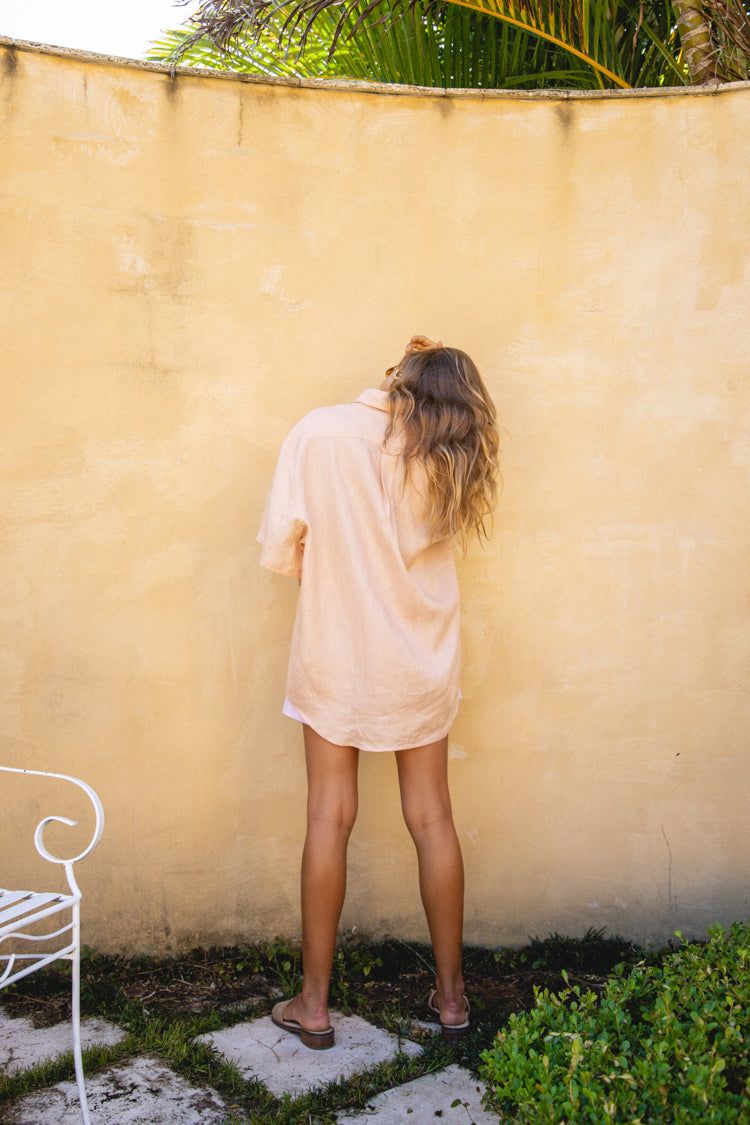 VRG GRL Capri Linen Button Front Shirt // Peach sold by Verge Girl product image thumbnail 7